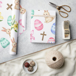 Ostergrüße – Nahtloses Muster mit Hase und Kreuz Geschenkpapier