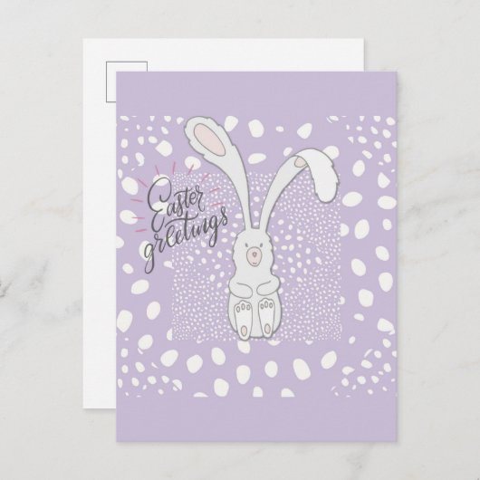 Ostergrüße Niedlich Bunny Rabbit Lila Postkarte (Vorne/Hinten)