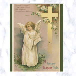 Ostergrüße Postkarte mit Vintage Engel und Kreuz