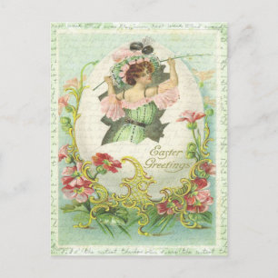 Ostergrüße Vintage-Ei Frau Blumen Postkarte