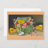 Ostergrüße Vintage Niedliche Chicks Blumenbeete Postkarte (Vorne/Hinten)