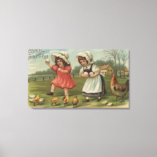 OstergrüßungKleine Mädchen halten Eier Leinwanddruck (Vorderseite)