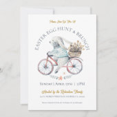 Osterhase auf dem Bike mit Frühlingsblumen Einladung (Vorderseite)