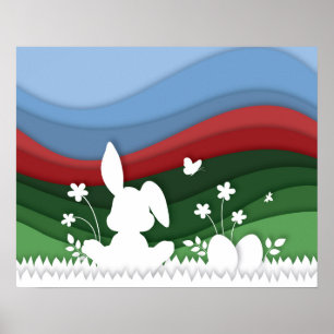 Osterhase auf der Wiese, grün, rot, Quelle Natur Poster