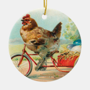 Osterhase auf einem Fahrrad reitendes Vintage-Oste Keramik Ornament