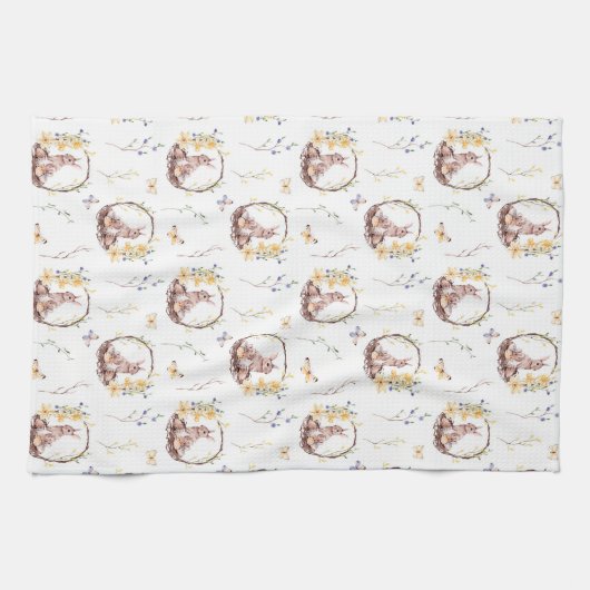 Osterhase auf einem Nest von Eiern Geschirrtuch (Horizontal)