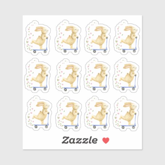 Osterhase auf einem Scooter Aufkleber (Blatt)