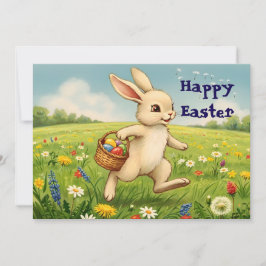 Osterhase auf einer Frühlingswiese im Vintage-Stil Feiertagskarte