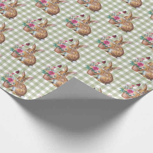 Osterhase auf Gingham Geschenkpapier (Ecke)