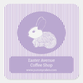 Osterhase auf Lila Streifen - Business-Label Quadratischer Aufkleber