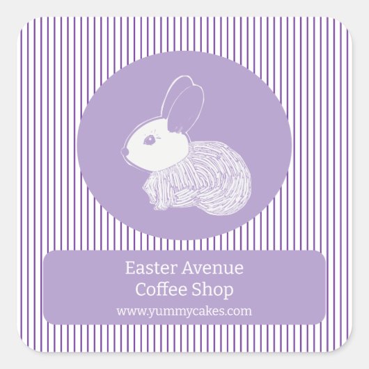 Osterhase auf Lila Streifen - Business-Label Quadratischer Aufkleber (Vorderseite)
