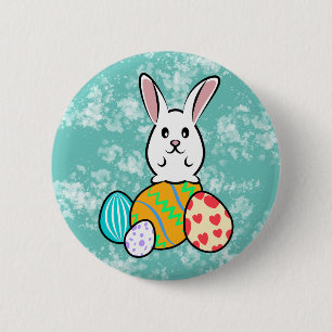 Osterhase auf Ostereiern Button
