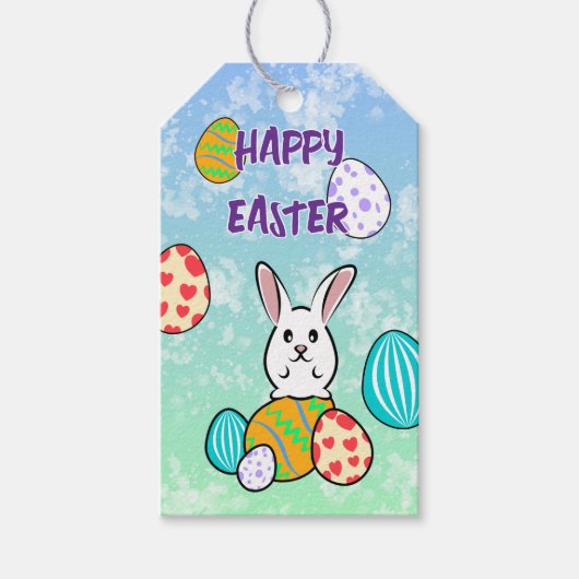 Osterhase auf Ostereiern Geschenkanhänger (Vorderseite)