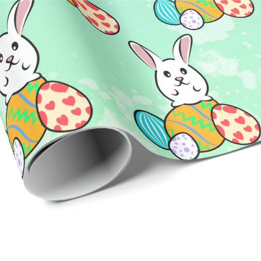 Osterhase auf Ostereiern Geschenkpapier (Rolleneckpunkt)