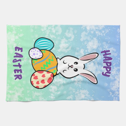 Osterhase auf Ostereiern Geschirrtuch (Horizontal)