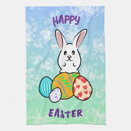 Osterhase auf Ostereiern Geschirrtuch (Vertikal)