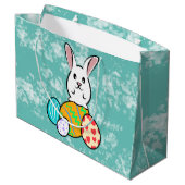 Osterhase auf Ostereiern Große Geschenktüte (Rückseite Schrägansicht)