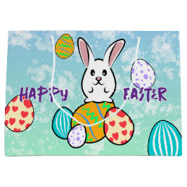 Osterhase auf Ostereiern Große Geschenktüte