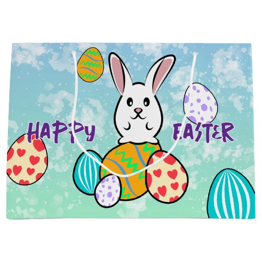 Osterhase auf Ostereiern Große Geschenktüte (Vorderseite)