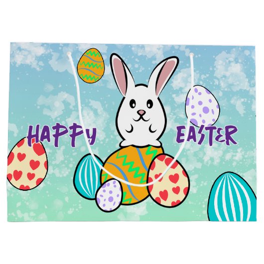 Osterhase auf Ostereiern Große Geschenktüte (Rückseite)