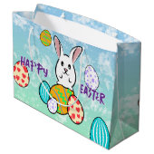 Osterhase auf Ostereiern Große Geschenktüte (Rückseite Schrägansicht)