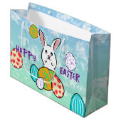 Osterhase auf Ostereiern Große Geschenktüte (Vorderseite Schrägansicht)