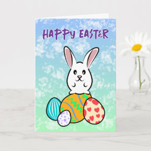 Osterhase auf Ostereiern Karte