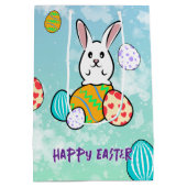 Osterhase auf Ostereiern Mittlere Geschenktüte (Rückseite)