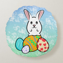 Osterhase auf Ostereiern Rundes Kissen