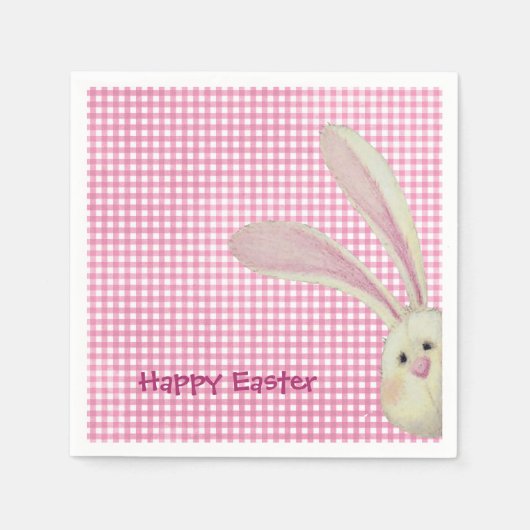 Osterhase auf Pink Gingham Serviette (Vorderseite)