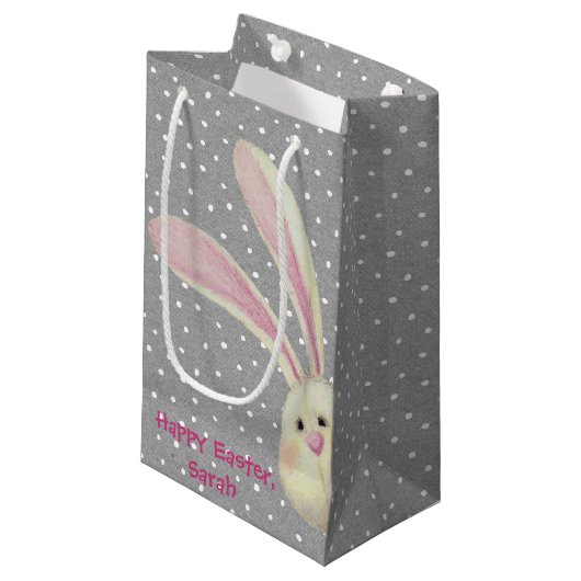 Osterhase auf Polka Dots Kleine Geschenktasche Geschenktüte (Vorderseite Schrägansicht)
