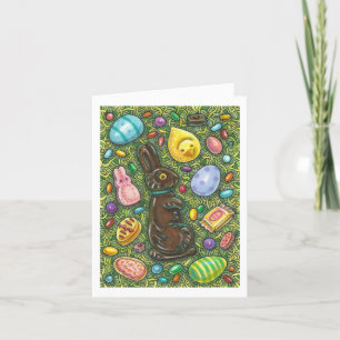 OSTERHASE AUS SCHOKOLADE, KÜKEN, EIER, JELLY BEANS FEIERTAGSKARTE