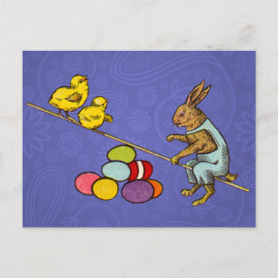 Osterhase bebrütet Eier Illustration Feiertagspostkarte