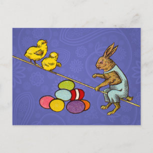 Osterhase bebrütet Eier Illustration Feiertagspostkarte