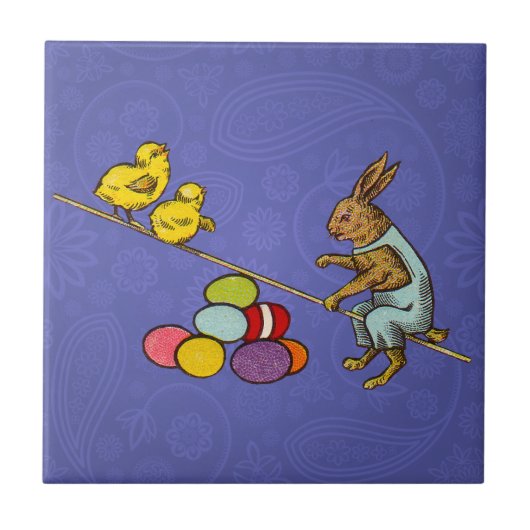 Osterhase bebrütet Eier Illustration Fliese (Vorderseite)