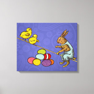 Osterhase bebrütet Eier Illustration Leinwanddruck