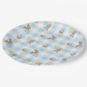 Osterhase Blau Gingham Pappteller (Schrägansicht)