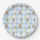 Osterhase Blau Gingham Pappteller (Vorderseite)