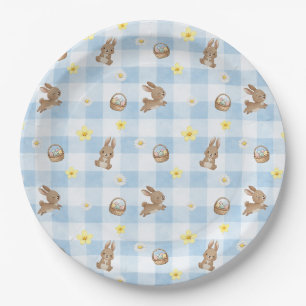 Osterhase Blau Gingham Pappteller