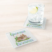 Osterhase (blau) glasuntersetzer (Schrägansicht)