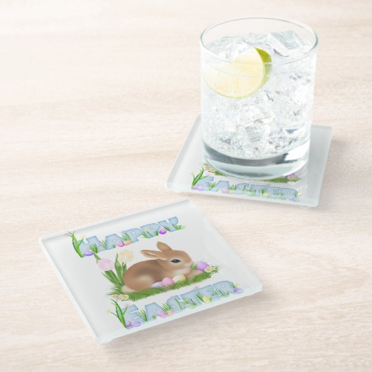 Osterhase (blau) glasuntersetzer (Schrägansicht)