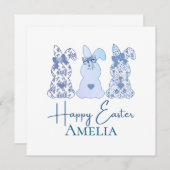 Osterhase Blauer Blütenbock Personalisiert Einladung (Vorne/Hinten)