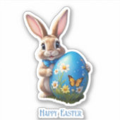 Osterhase blauer Schleife -  Aufkleber (Vorderseite)