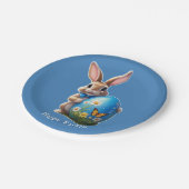 Osterhase blauer Schleife -  Pappteller (Schrägansicht)