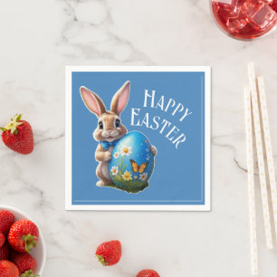 Osterhase blauer Schleife - Serviette