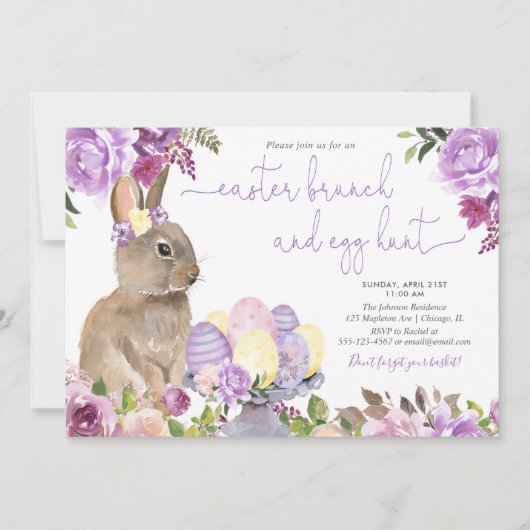 Osterhase, Blumensternchen und Eierjagd Einladung (Vorderseite)