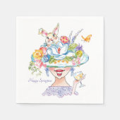 Osterhase Bonnet Hübsche Lady Napkins Serviette (Vorderseite)