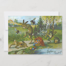 Osterhase Bunny Basket farbig Eier Frosch Einladung