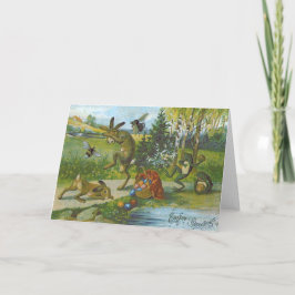 Osterhase Bunny Basket farbig Eier Frosch Feiertagskarte