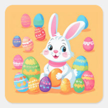 Osterhase bunte Eier auf goldenem Gelb
